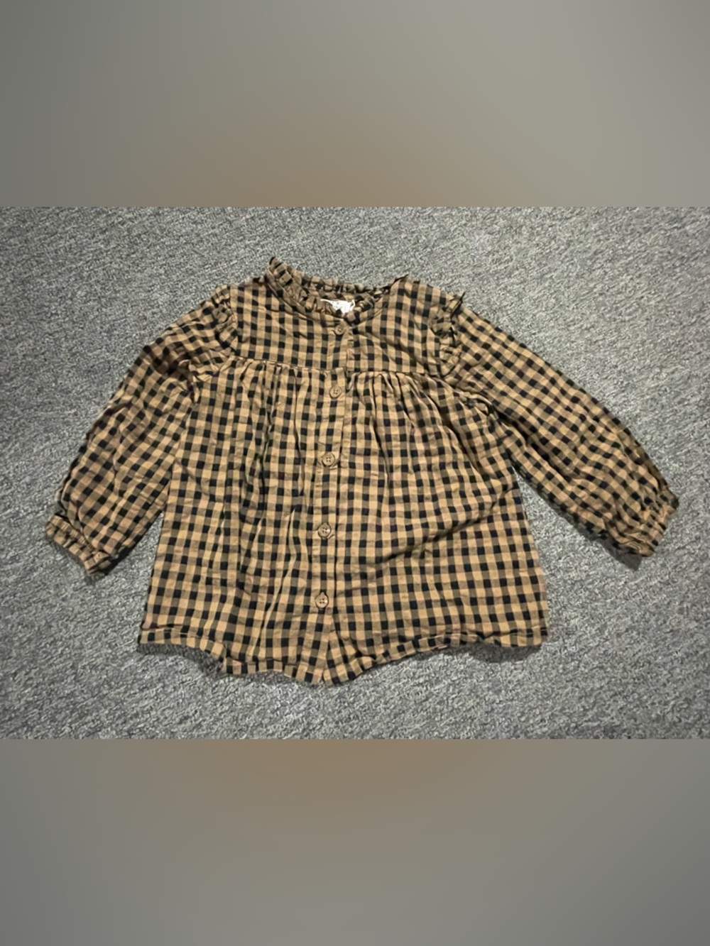 Rise Little Earthling Gingham Ruffle Collar Blouse - Black & Brown